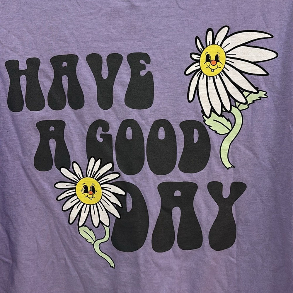 Unisex Purple T-Shirt with Smiley Daisy - size XL - Picture 8 of 8